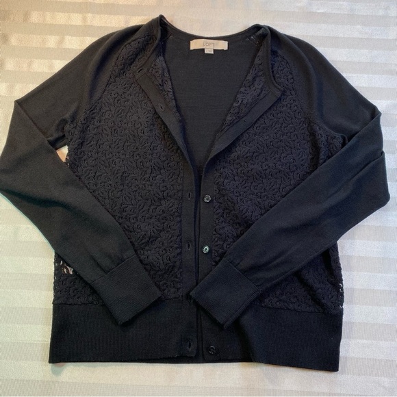 LOFT Lace Front Wool Blend Cardigan Sz M - Picture 14 of 14
